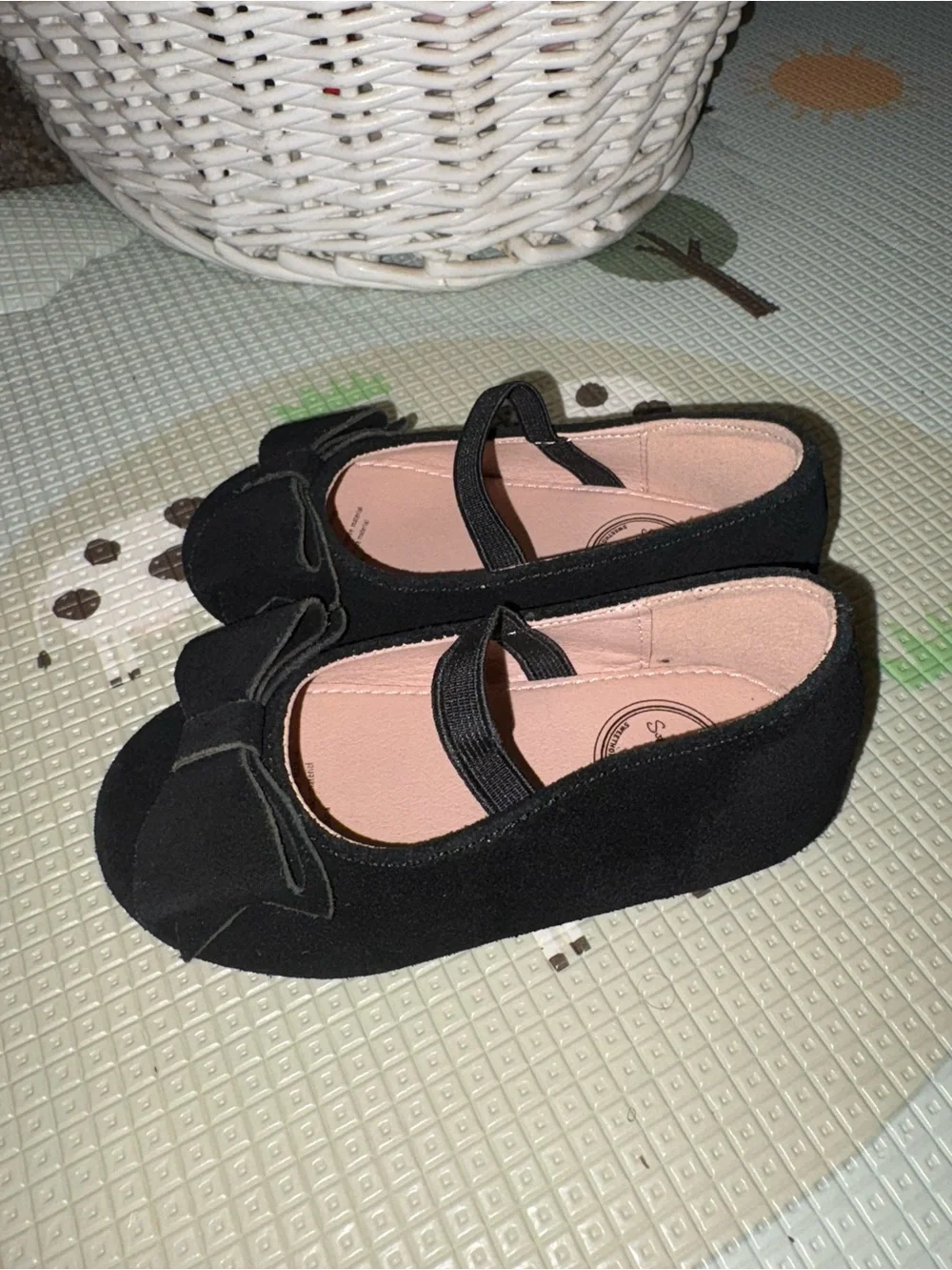 SweetHoney Black Big Bow Suede Leather Ballet Flat Dress Shoes Baby Girl 7